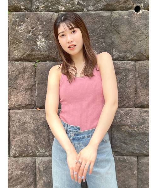 Ungrid(アングリッド)の「ランダムテレコタンクトップ(Tシャツ/カットソー・レディース・ターコイズブルー/イエロー/ピンク/チャコールグレー/オフホワイト・FREE)」の5枚目の写真