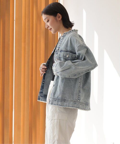 frames RAY CASSIN（フレームスレイカズン）の「ノーカラーGジャン（ブルゾン・レディース・インディゴブルー/ケミカルウォッシュ/ブラック系・FREE）」の6枚目の写真