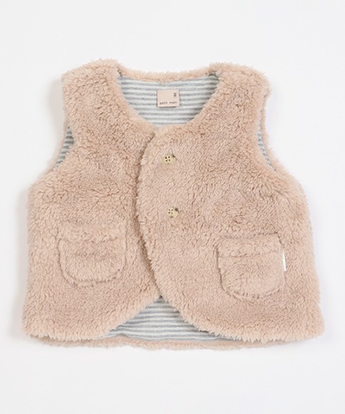 petit main（プティマイン）の「ボアベスト（ベスト・キッズ・アイボリー/ベージュ/ライトピンク・70cm/80ｃｍ）」の2枚目の写真