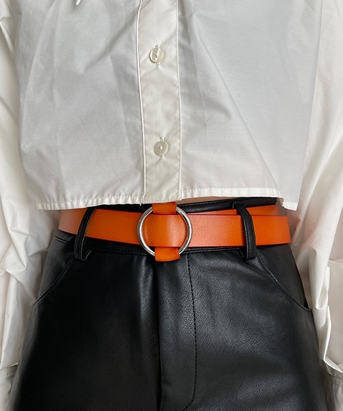 【美品】オレンジ レザー ベルト 装飾バックルc 極美品】 オレンジ レザー ベルト 装飾バックル