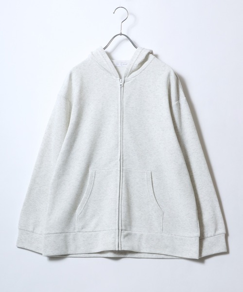 Salong hameu(サロン ハミュー)の「裏起毛 ビッグシルエット ジップパーカー レディース/スウェットパーカー 無地 フーディー(パーカー・レディース・ブラック/ホワイト系その他/カーキ/ダークグレー・M/L)」の5枚目の写真