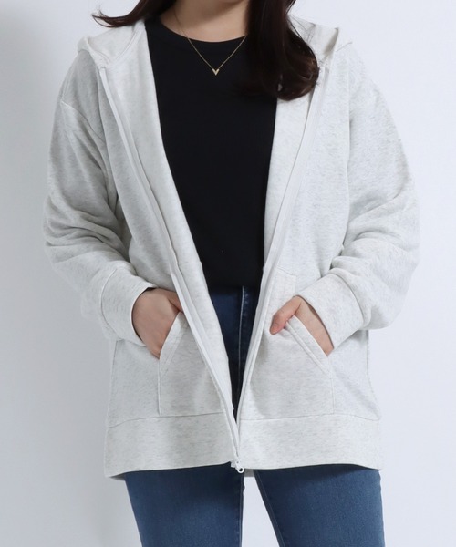 Salong hameu(サロン ハミュー)の「裏起毛 ビッグシルエット ジップパーカー レディース/スウェットパーカー 無地 フーディー(パーカー・レディース・ブラック/ホワイト系その他/カーキ/ダークグレー・M/L)」の22枚目の写真