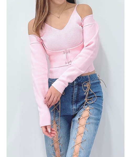 DURAS（デュラス）の「ボレロ風ドッキングニット（ニット/セーター・レディース・ブラック/ピンク/ブラウン・FREE）」の4枚目の写真