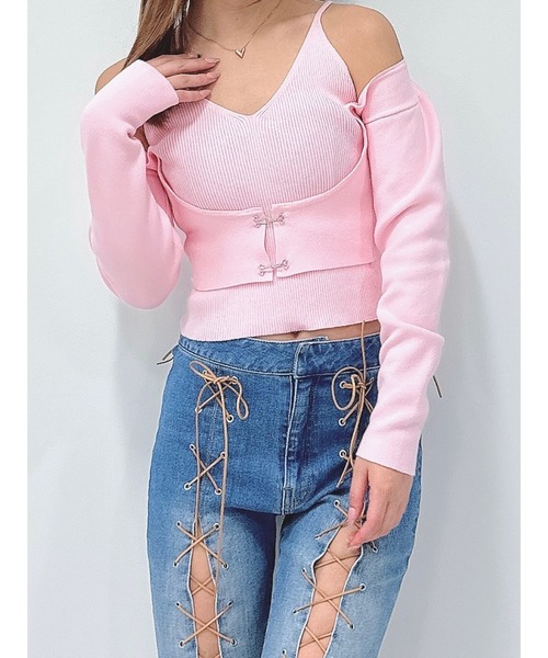 DURAS（デュラス）の「ボレロ風ドッキングニット（ニット/セーター・レディース・ブラック/ピンク/ブラウン・FREE）」の13枚目の写真