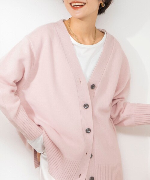 美品 ノーリーズ カシミヤブレンド長めＶネックカーディガン 定価1.7万 ピンク セール】◇【WEB限定】カシミヤブレンド長めVネックカーディガン