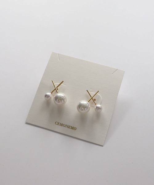 セール】【金属アレルギー対応】 クロスバー ダブルパール ピアス