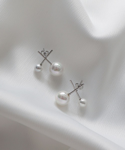 セール】【金属アレルギー対応】 クロスバー ダブルパール ピアス