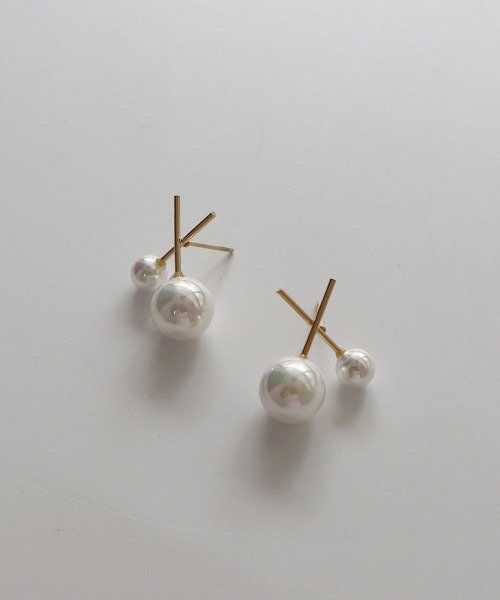セール】【金属アレルギー対応】 クロスバー ダブルパール ピアス