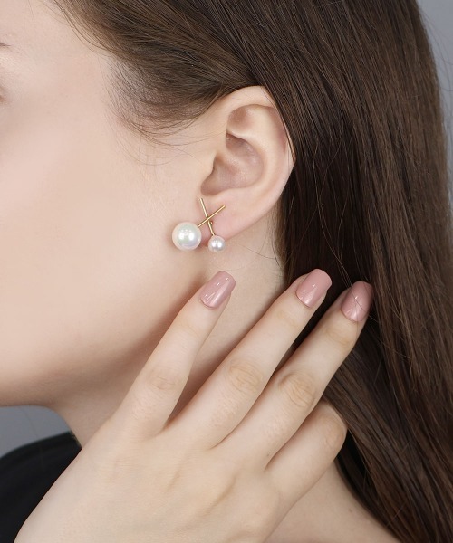 セール】【金属アレルギー対応】 クロスバー ダブルパール ピアス