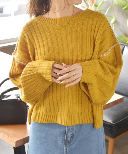 ad thie(アドティエ)の「前後2WAY ステッチニットカーディガン(カーディガン/ボレロ・レディース・グリーン/ブラック/イエロー/アイボリー・FREE)」の4枚目の写真