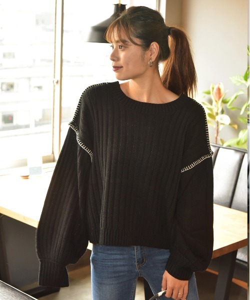 ad thie(アドティエ)の「前後2WAY ステッチニットカーディガン(カーディガン/ボレロ・レディース・グリーン/ブラック/イエロー/アイボリー・FREE)」の12枚目の写真