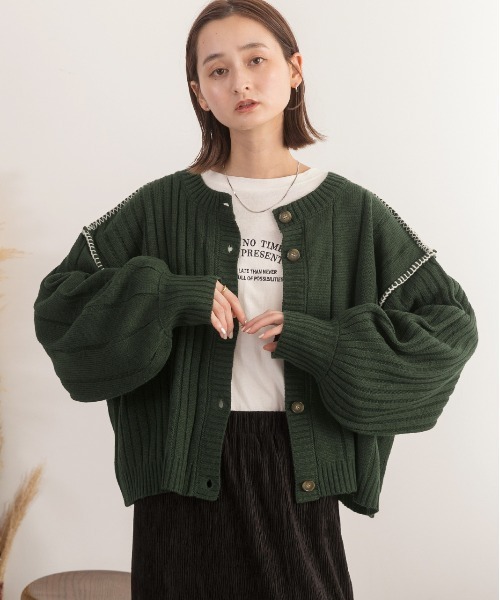 ad thie(アドティエ)の「前後2WAY ステッチニットカーディガン(カーディガン/ボレロ・レディース・グリーン/ブラック/イエロー/アイボリー・FREE)」の21枚目の写真