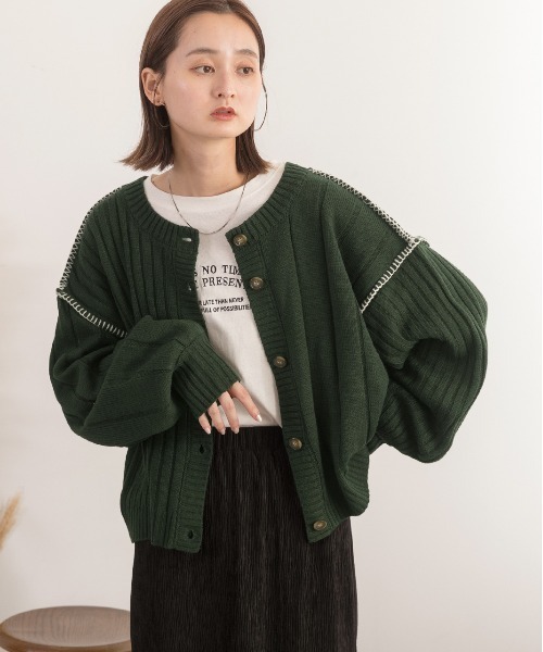 ad thie(アドティエ)の「前後2WAY ステッチニットカーディガン(カーディガン/ボレロ・レディース・グリーン/ブラック/イエロー/アイボリー・FREE)」の22枚目の写真