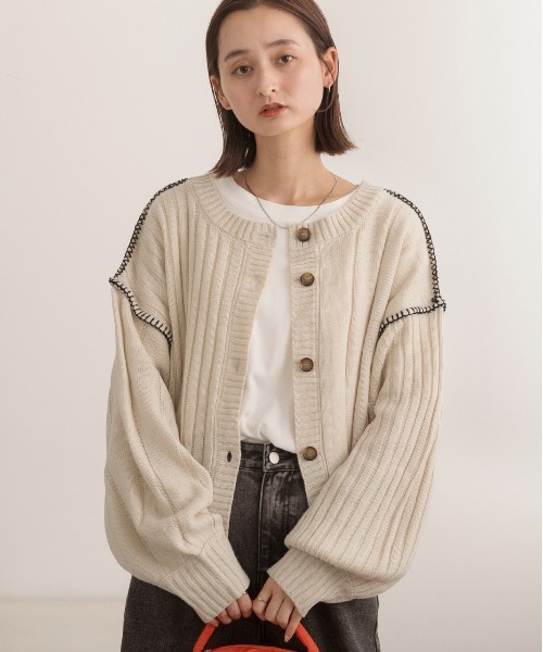 ad thie(アドティエ)の「前後2WAY ステッチニットカーディガン(カーディガン/ボレロ・レディース・グリーン/ブラック/イエロー/アイボリー・FREE)」の20枚目の写真