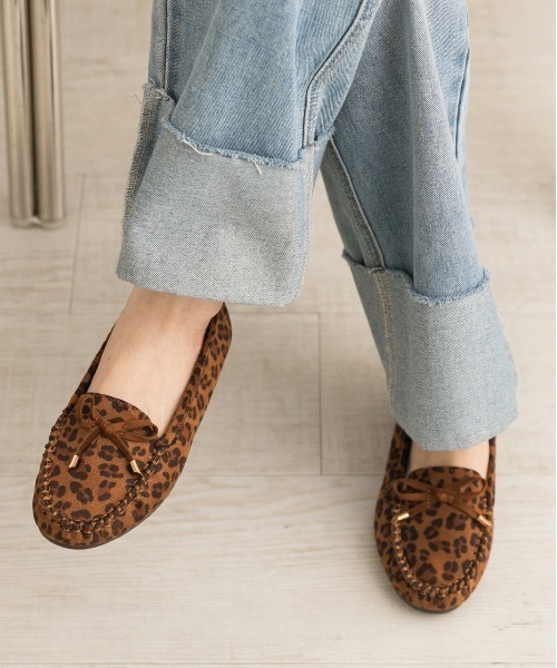 セール】レオパード柄 フラットシューズ（モカシン/デッキシューズ