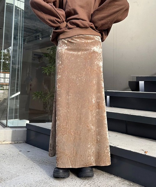 ベロアスカート ゴールド 大人 トリアセベロアナロースカート / セットアップ対応（スカート）｜SALON