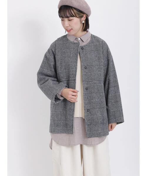 Samansa Mos2（サマンサ モスモス）の「グレンチェック切替ショートコート（その他アウター・レディース・ブラック・F）」の2枚目の写真