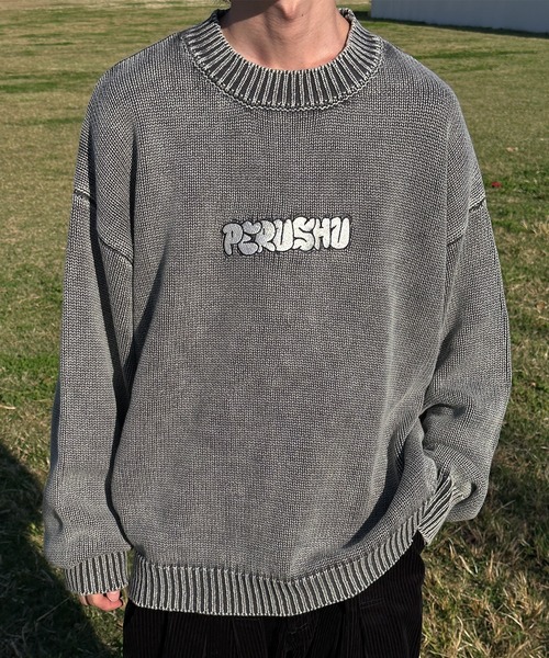 Perushu(ペルーシュ)の「ビンテージライクストーンウォッシュニット(ニット/セーター・メンズ・スモークグレー/ネイビー/ライトパープル・MEDIUM/LARGE)」の4枚目の写真