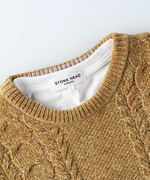 Right-on（ライトオン）の「ケーブル編みニットレイヤード（ニット/セーター・メンズ・オフホワイト/イエロー/ダークグレー・M/L/XL）」の8枚目の写真