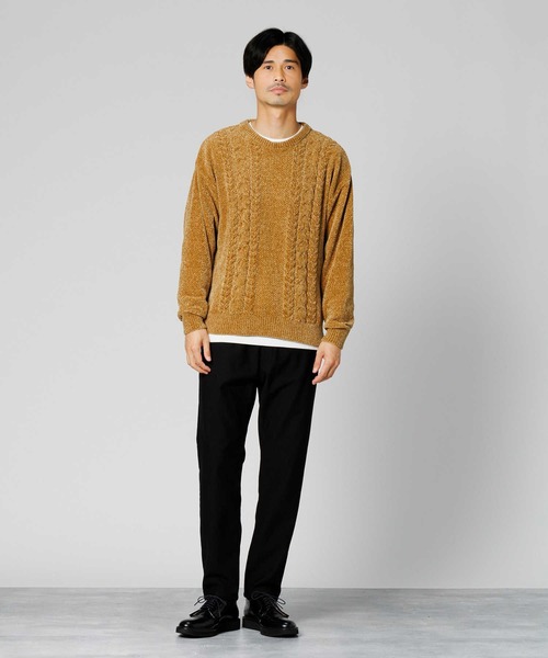 Right-on（ライトオン）の「ケーブル編みニットレイヤード（ニット/セーター・メンズ・オフホワイト/イエロー/ダークグレー・M/L/XL）」の18枚目の写真