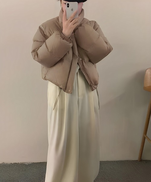 Chaco closet（チャコ クローゼット）の「ショート丈中綿エコダウンジャケット（ダウンジャケット/コート・レディース・イエロー/パープル/ベージュ/ブルー/ピンク/アイボリー/ブラック・FREE）」の17枚目の写真