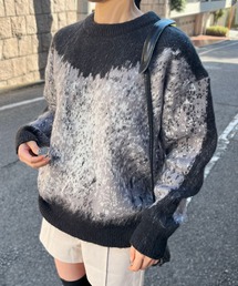 モヘアタッチグラデーションモザイクジャガードニット
