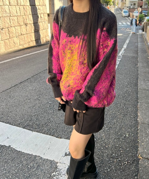 Jewelobe(ジュエローブ)の「モヘアタッチグラデーションモザイクジャガードニット(ニット/セーター・レディース・ピンク/グレー・FREE)」の2枚目の写真