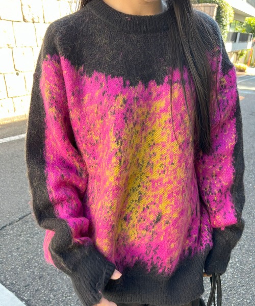 Jewelobe(ジュエローブ)の「モヘアタッチグラデーションモザイクジャガードニット(ニット/セーター・レディース・ピンク/グレー・FREE)」の4枚目の写真