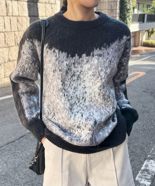 Jewelobe(ジュエローブ)の「モヘアタッチグラデーションモザイクジャガードニット(ニット/セーター・レディース・ピンク/グレー・FREE)」の8枚目の写真