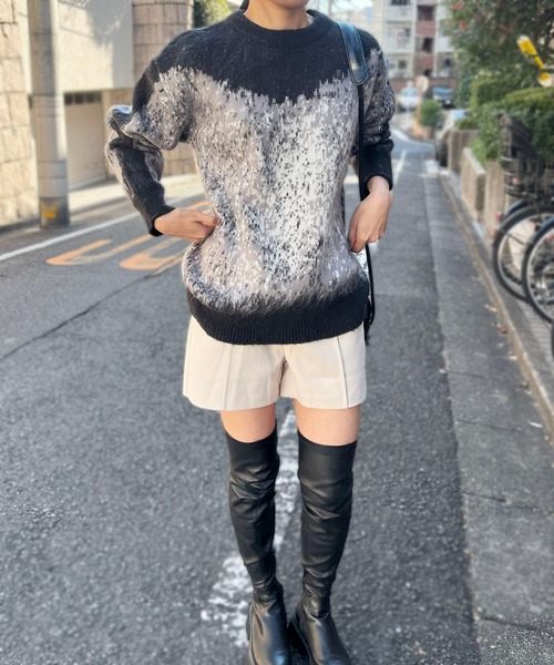 ジュエローブ Jewelobe モヘアタッチグラデーションモザイクージャガードニット （グレー） ジュエローブ Jewelobe モヘアタッチグラデーションモザイクー