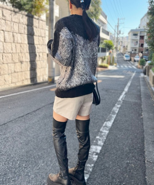 ジュエローブ Jewelobe モヘアタッチグラデーションモザイクージャガードニット （グレー） ジュエローブ Jewelobe モヘアタッチグラデーションモザイクー