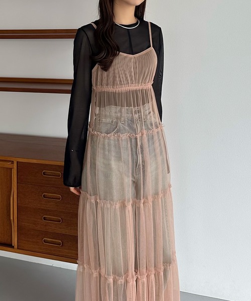 セール】チュールフリルティアードキャミワンピース（ワンピース