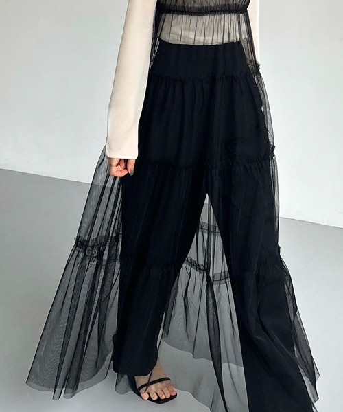 callautia（カラウティア）の「チュールフリルティアードキャミワンピース（ワンピース・レディース・サーモンピンク/アイボリー/ブラック・LARGE/MEDIUM/SMALL）」の6枚目の写真