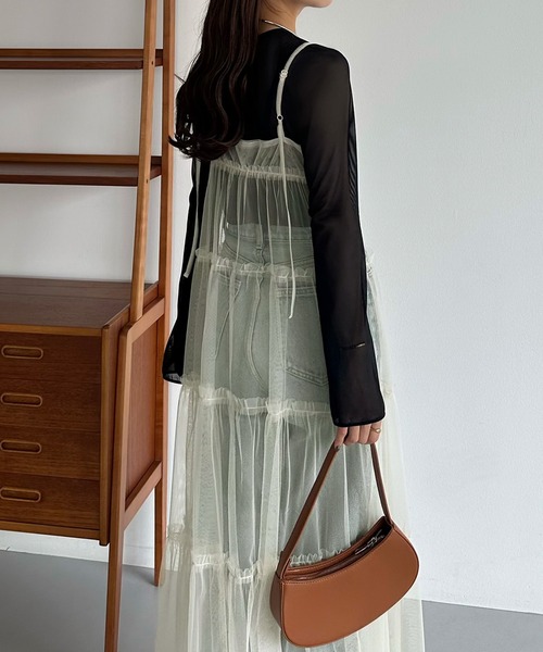 callautia（カラウティア）の「チュールフリルティアードキャミワンピース（ワンピース・レディース・サーモンピンク/アイボリー/ブラック・LARGE/MEDIUM/SMALL）」の10枚目の写真