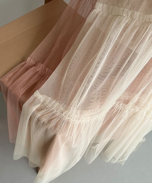 callautia（カラウティア）の「チュールフリルティアードキャミワンピース（ワンピース・レディース・サーモンピンク/アイボリー/ブラック・LARGE/MEDIUM/SMALL）」の18枚目の写真