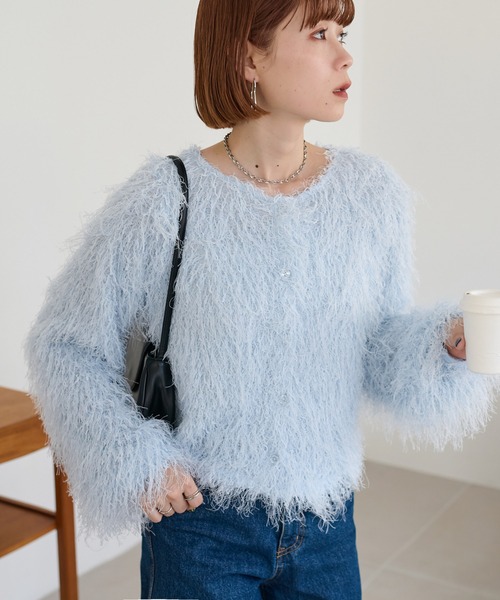 DISCOAT（ディスコート）の「≪前後２WAY≫フリンジカーディガン《WEB限定カラーあり》（カーディガン/ボレロ・レディース・ベージュ/ブルー/サックスブルー/アイボリー・FREE）」の3枚目の写真