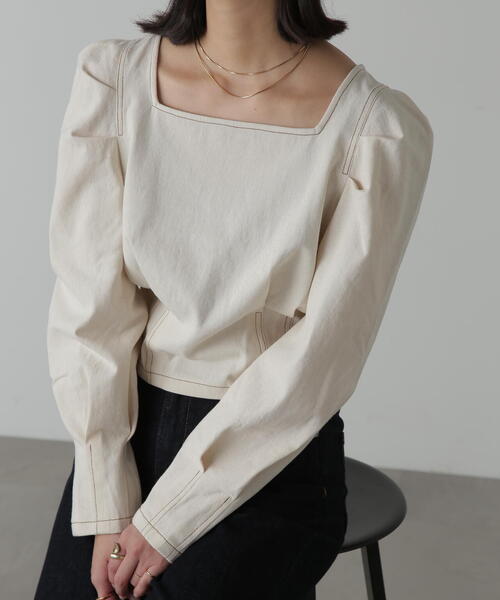 FREE'S MART(フリーズマート)の「◇スクエアネックボリュームスリーブ長袖ブラウス(シャツ/ブラウス・レディース・ブラック系その他/ホワイト系その他/グリーン系その他3/ブラック系その他2・FREE)」の2枚目の写真