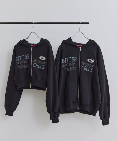VIS（ビス）の「【BITTER CELLS】Wジップショート丈ロゴ刺繍パーカー（スウェット・レディース・ブラック/ライトグレー・FREE）」の11枚目の写真