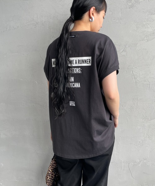 tシャツ 「Americana×JEANS FACTORY/アメリカーナ×ジーンズファクトリー」 別注 ラウンドヘム バックプリントTシャツ レディー セール】[Americana×JEANS FACTORY/アメリカーナ×ジーンズ