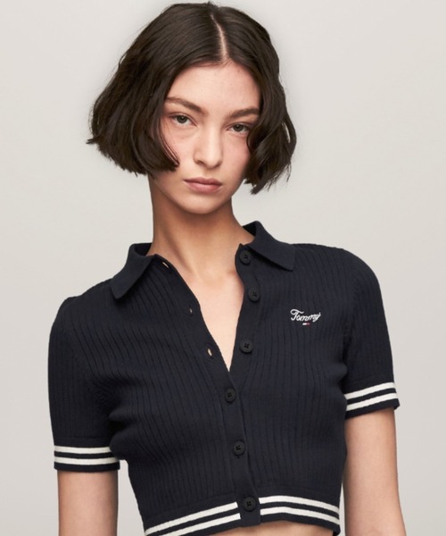 tommy jeans（トミー ジーンズ）の「スプリクトロゴリブポロセーター（ポロシャツ・レディース・ネイビー/ホワイト・X-SMALL/MEDIUM/SMALL）」の6枚目の写真