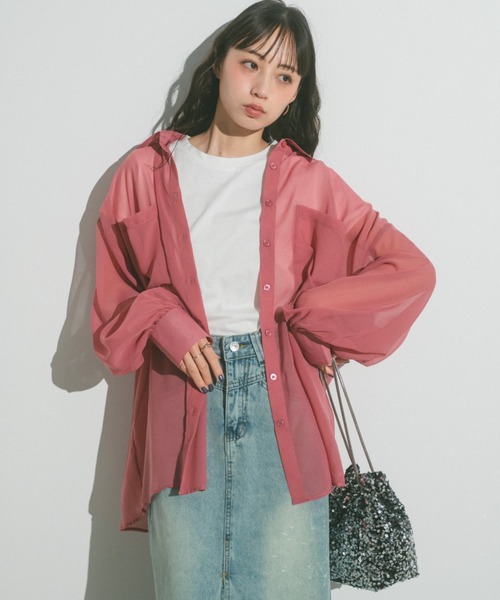 VANNIE U（ヴァニーユー）の「ダブルポケットオーバーシアーシャツ（シャツ/ブラウス・レディース・ブルー/ホワイト/ピンク・FREE）」の3枚目の写真