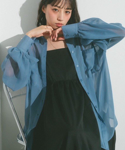 VANNIE U（ヴァニーユー）の「ダブルポケットオーバーシアーシャツ（シャツ/ブラウス・レディース・ブルー/ホワイト/ピンク・FREE）」の21枚目の写真