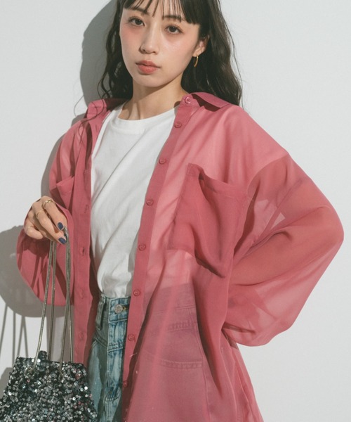 cohina Vネックダブルポケットシアーシャツ Vネックダブルポケットシアーシャツ | 小柄・低身長女性向け
