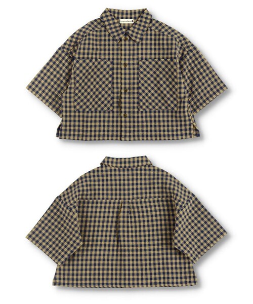BRANSHES（ブランシェス）の「【お揃い】ギンガムチェック柄半袖シャツ（シャツ/ブラウス・キッズ・ネイビー/グリーン・90/100/110/120/130/140/150）」の3枚目の写真