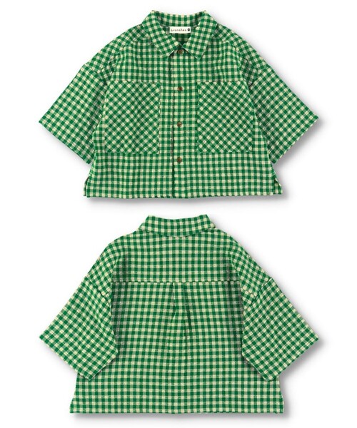 BRANSHES（ブランシェス）の「【お揃い】ギンガムチェック柄半袖シャツ（シャツ/ブラウス・キッズ・ネイビー/グリーン・90/100/110/120/130/140/150）」の6枚目の写真