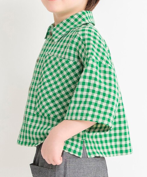 BRANSHES（ブランシェス）の「【お揃い】ギンガムチェック柄半袖シャツ（シャツ/ブラウス・キッズ・ネイビー/グリーン・90/100/110/120/130/140/150）」の10枚目の写真