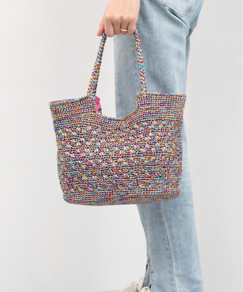 cache cache（カシュ カシュ）の「カシュカシュ cachecache / メタリックコード柄編みトートバッグ（トートバッグ・レディース・マルチ/シルバー/ブラック/ホワイト/シルバー系その他・FREE）」の5枚目の写真