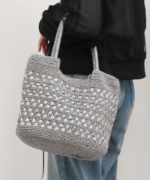 cache cache（カシュ カシュ）の「カシュカシュ cachecache / メタリックコード柄編みトートバッグ（トートバッグ・レディース・マルチ/シルバー/ブラック/ホワイト/シルバー系その他・FREE）」の12枚目の写真