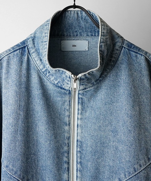 ILL'S（イルズ）の「ビッグシルエット ヴィンテージライク ケミカルウォッシュ加工 切り替えデニムブルゾン ジャケット【ILL'S】（デニムジャケット・メンズ・ブラック/ブラック系その他/ブルー・M/L）」の4枚目の写真