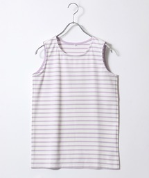 スムースコットン クルーネック タンクトップ/無地 ボーダー柄/ノースリーブTシャツ レディース